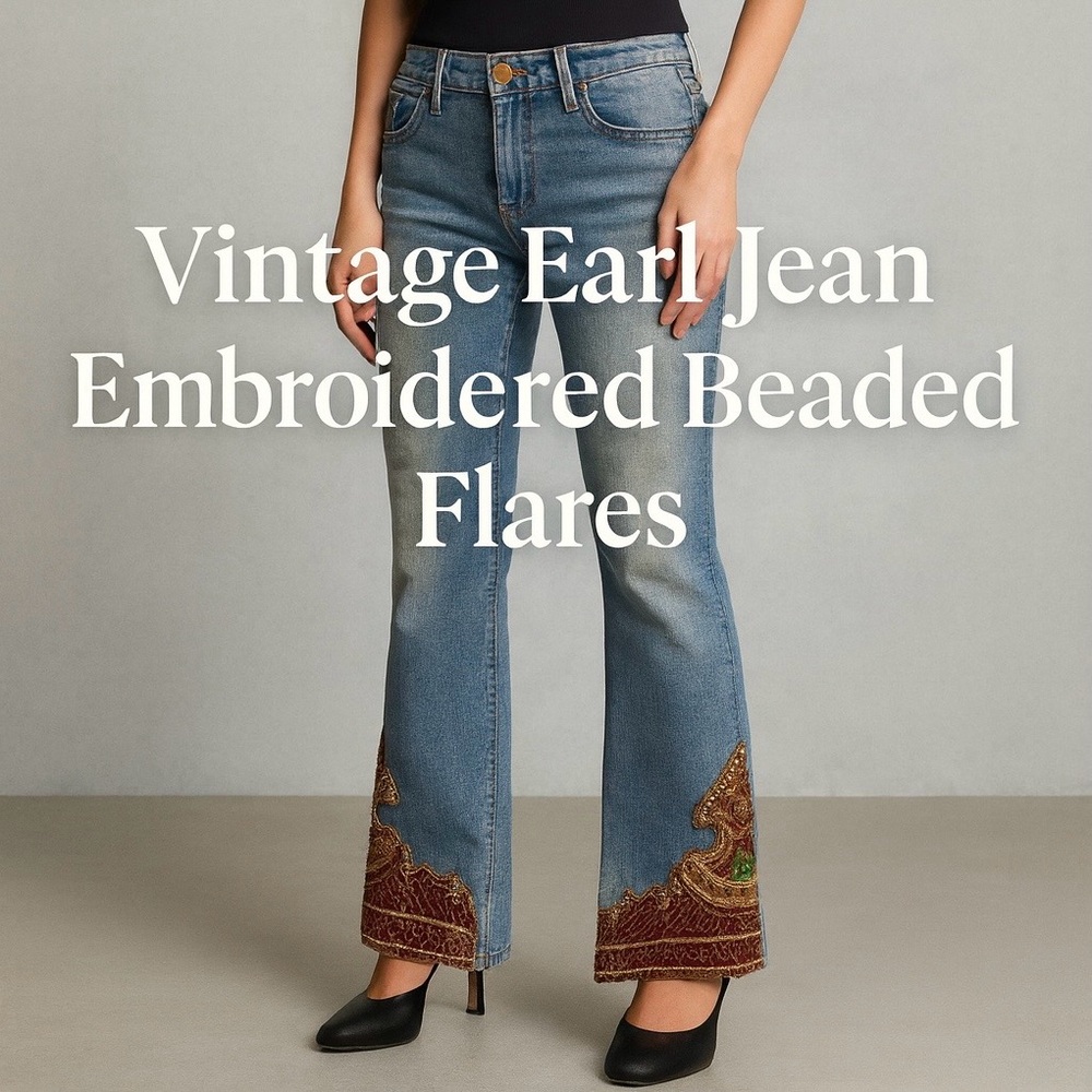Y2K Earl Jean Embellished Flare Jeans 27 — Beaded Velvet Hem